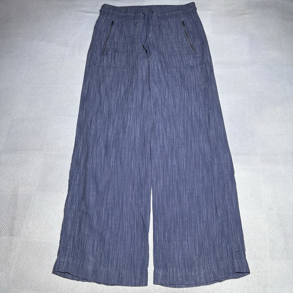 Athleta Cabo Linen Textured Wide Leg Pants Size 4 High Rise Chambray Drawstring